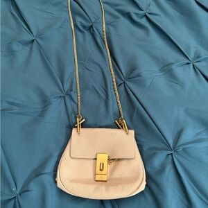 Chloe Drew Leather Chain Shoulder Crossbody Bag Purse Beige Pink Authentic VGUC